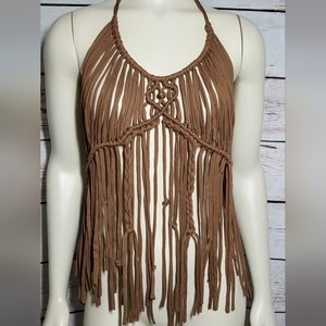 Gorgeous brown macreme tunic tank top with rhinestone bead